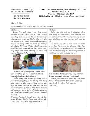 Đề thi tuyển sinh Lớp 10 THPT môn Ngữ Văn - Năm học 2017-2018 - Sở giáo dục và đào tạo Thành phố Hồ Chí Minh (Có đáp án)